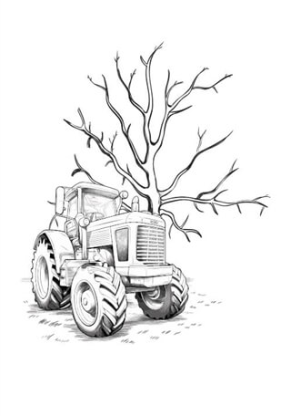 Fingeravtrycksaffisch med träd och traktor